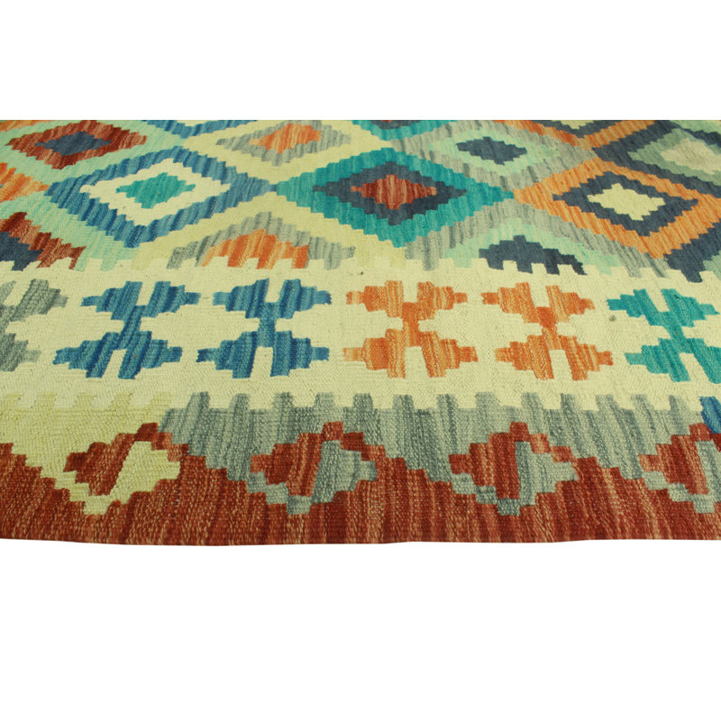 Union Rustic Bousson Handmade Flatweave Wool Rust Green/Blue/Orange Rug